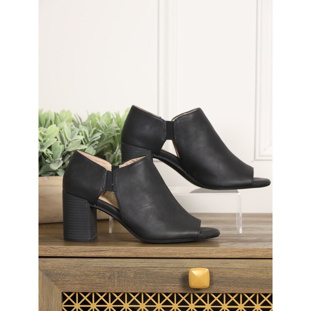 SOUL Naturalizer Cody Black Open Toe Block Heel Sandals Booties 7.5W Comfort
